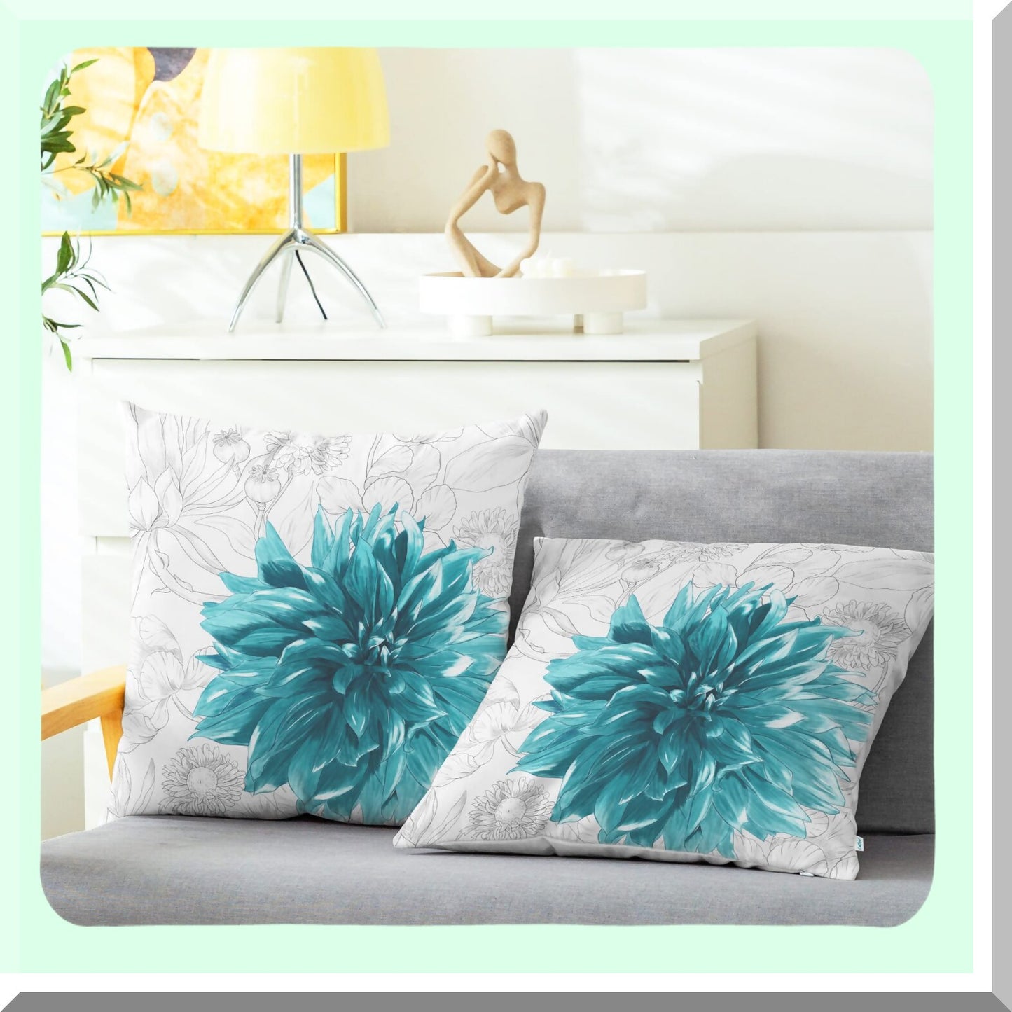 CozyFlora Throw Pillow Covers - Pack of 2 Colorful Dahlia Flower Cases with Simple Strokes Design for Couch Bed Sofa Farmhouse Decoration.