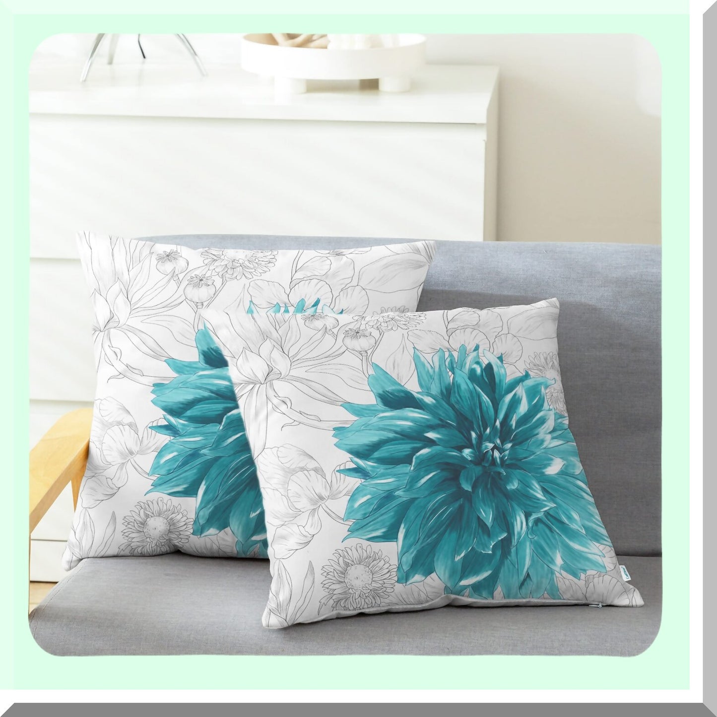 CozyFlora Throw Pillow Covers - Pack of 2 Colorful Dahlia Flower Cases with Simple Strokes Design for Couch Bed Sofa Farmhouse Decoration.