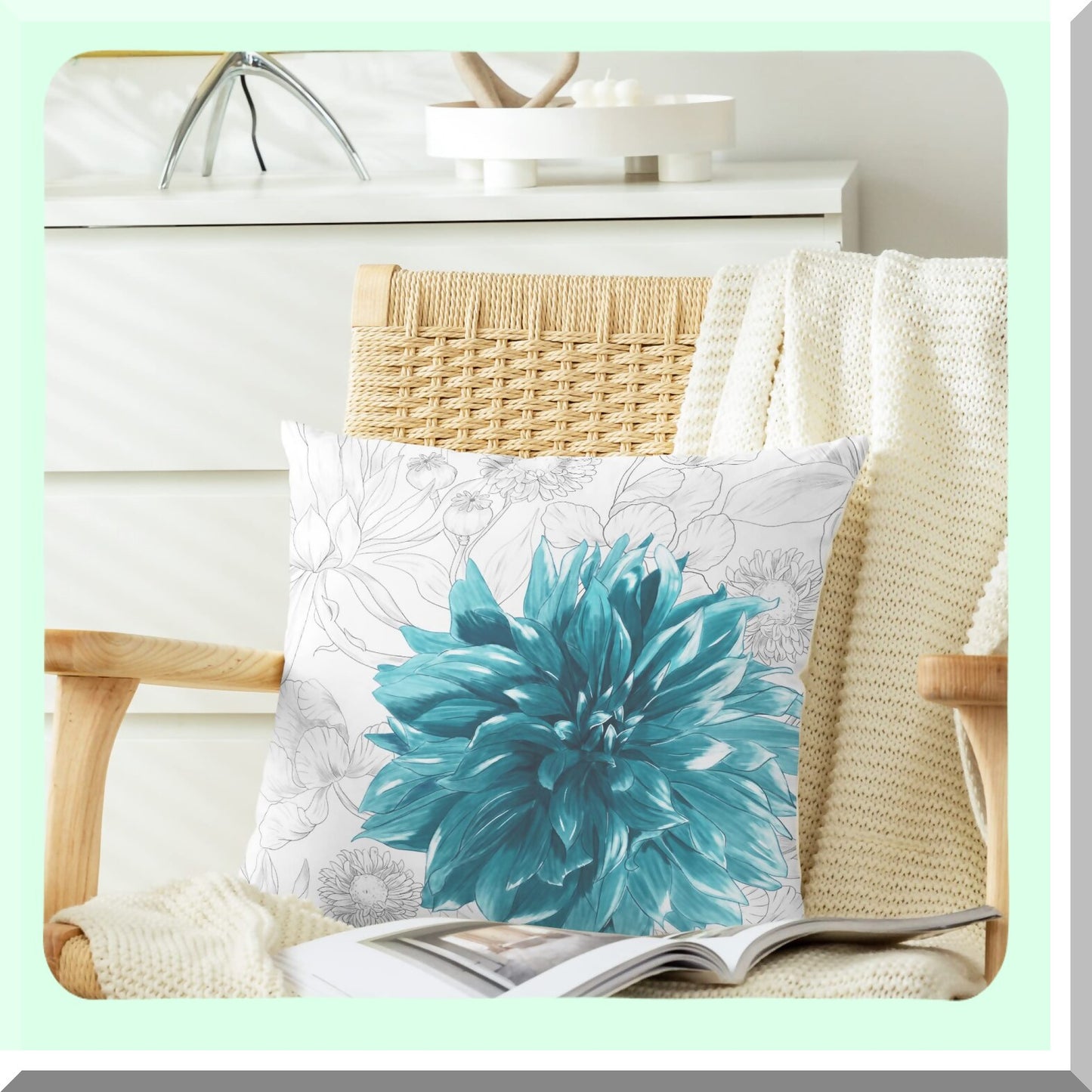CozyFlora Throw Pillow Covers - Pack of 2 Colorful Dahlia Flower Cases with Simple Strokes Design for Couch Bed Sofa Farmhouse Decoration.