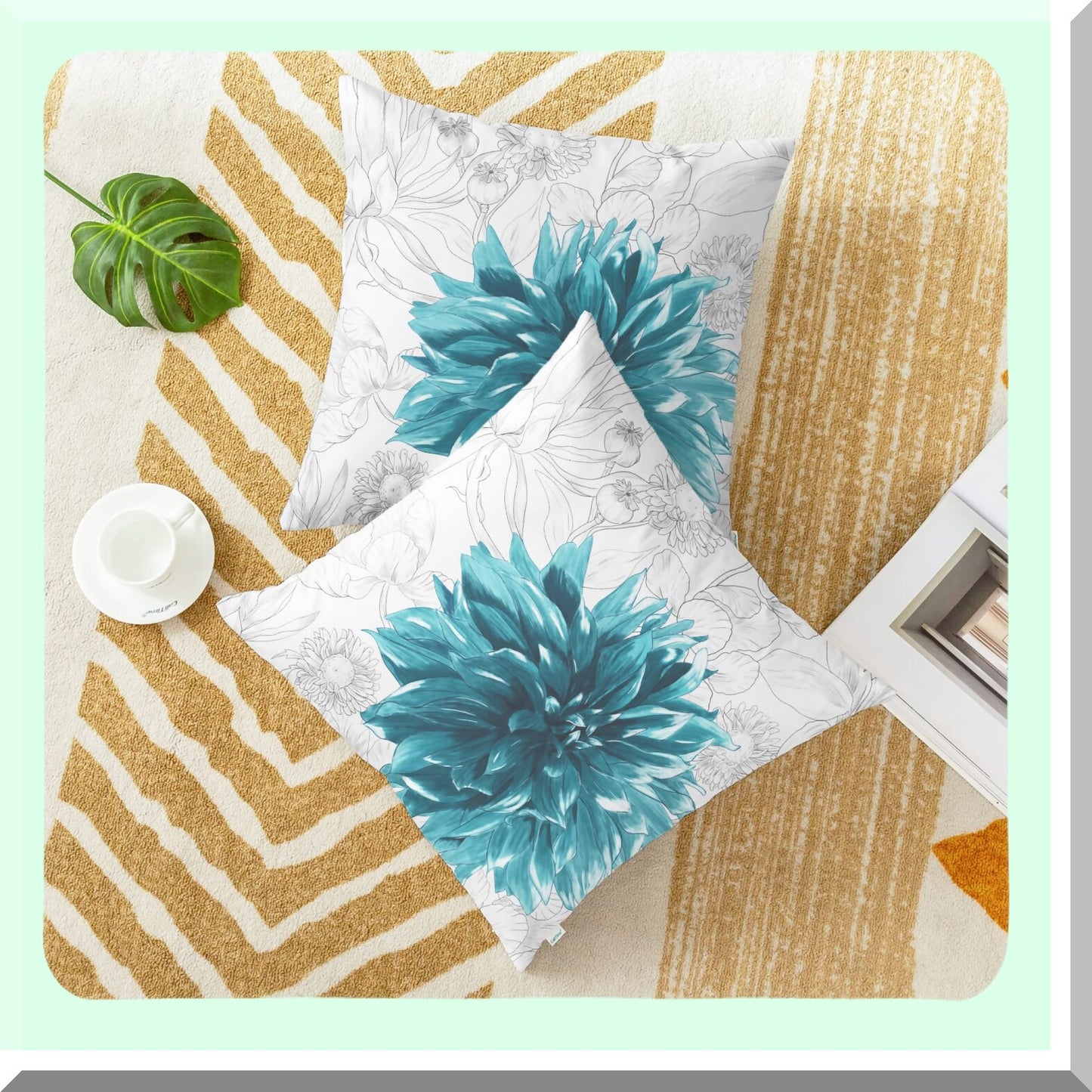 CozyFlora Throw Pillow Covers - Pack of 2 Colorful Dahlia Flower Cases with Simple Strokes Design for Couch Bed Sofa Farmhouse Decoration.
