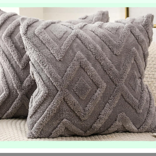 Checkboho Grey Pillow Covers - Set of 2 20x20 Decorative Cushion Cases for Sofa Couch Bed. Modern Farmhouse Livingroom Accent with Soft Pattern.