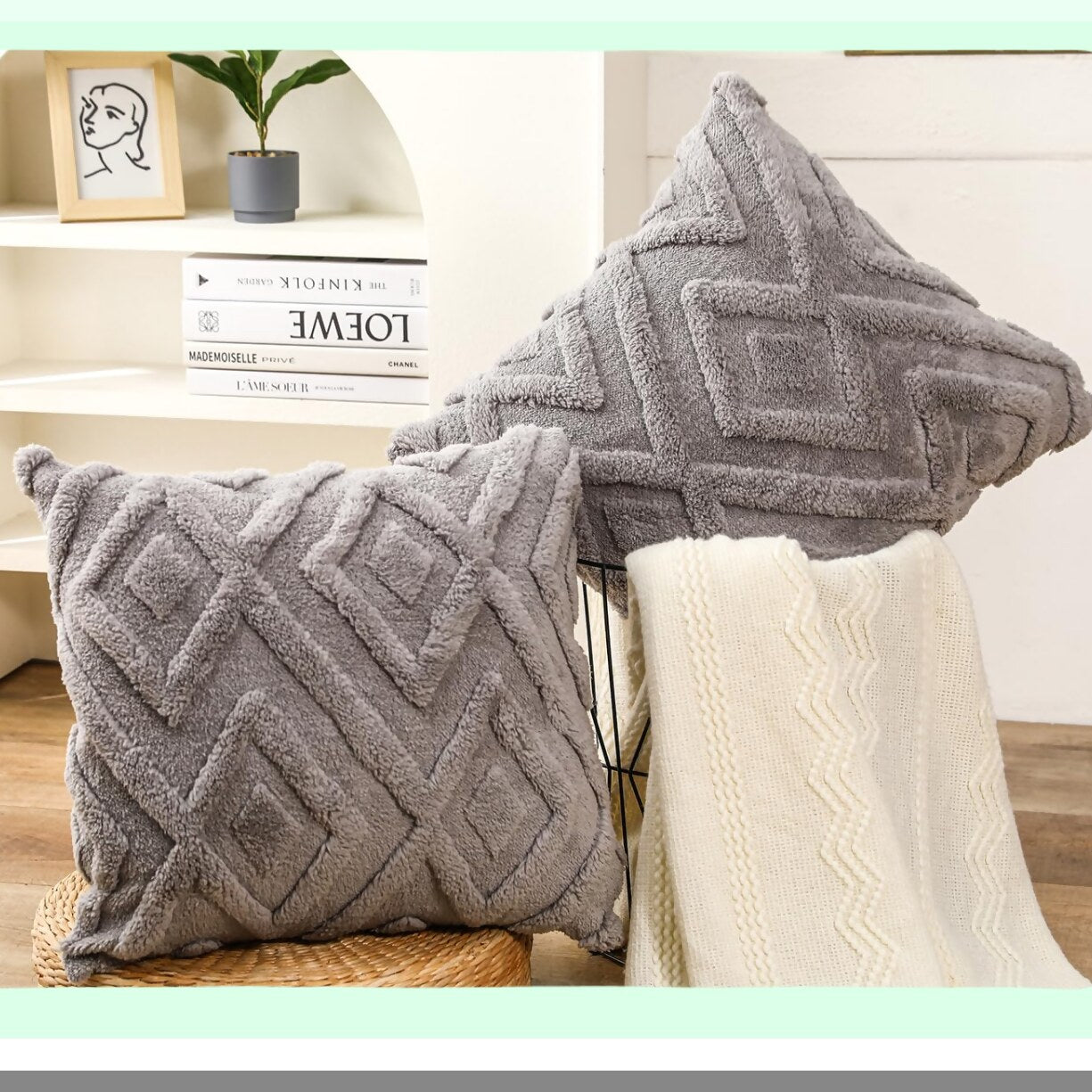 Checkboho Grey Pillow Covers - Set of 2 20x20 Decorative Cushion Cases for Sofa Couch Bed. Modern Farmhouse Livingroom Accent with Soft Pattern.