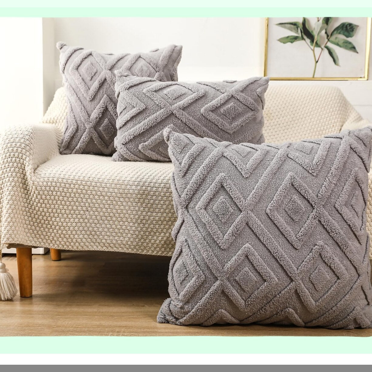 Checkboho Grey Pillow Covers - Set of 2 20x20 Decorative Cushion Cases for Sofa Couch Bed. Modern Farmhouse Livingroom Accent with Soft Pattern.