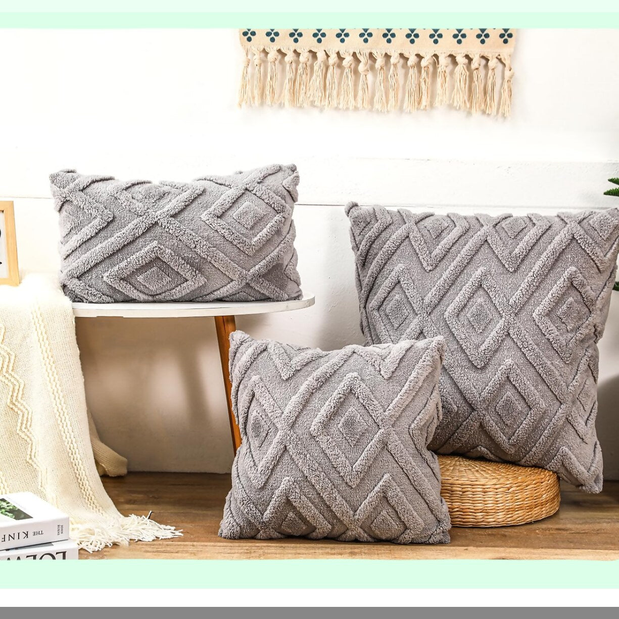 Checkboho Grey Pillow Covers - Set of 2 20x20 Decorative Cushion Cases for Sofa Couch Bed. Modern Farmhouse Livingroom Accent with Soft Pattern.