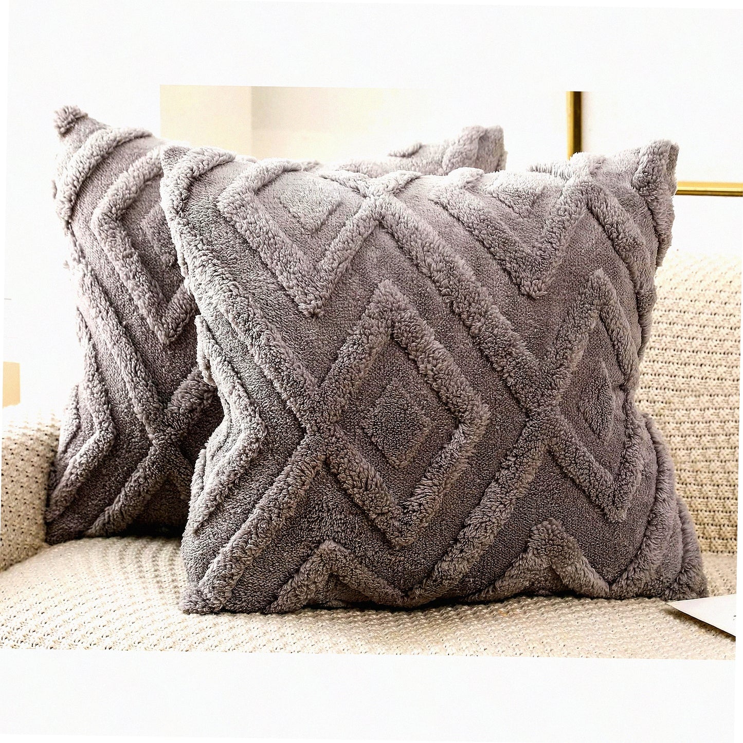 Checkboho Grey Pillow Covers - Set of 2 20x20 Decorative Cushion Cases for Sofa Couch Bed. Modern Farmhouse Livingroom Accent with Soft Pattern.