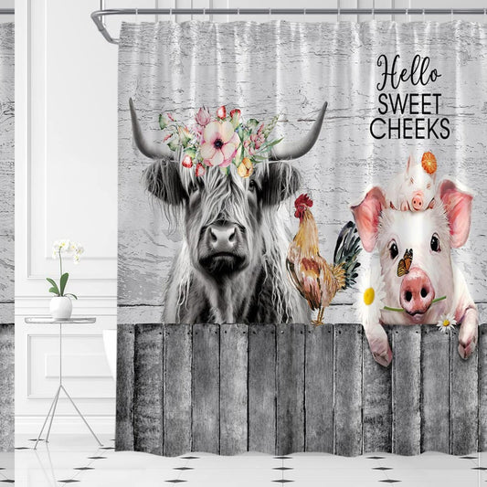 Farmhouse Highland Shower Curtain 70x70 Inches