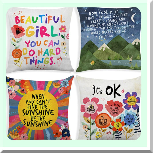 EmpowerHer Inspirational Quotes Pillow Covers - Set of 4, 18" x 18" Cushion Cases for Girls & Women, Sofa Bed Couch Decor - Motivational Gifts