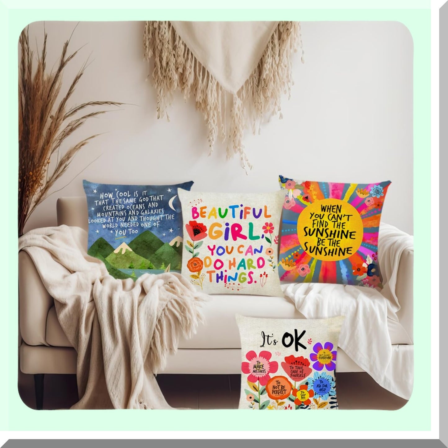EmpowerHer Inspirational Quotes Pillow Covers - Set of 4, 18" x 18" Cushion Cases for Girls & Women, Sofa Bed Couch Decor - Motivational Gifts