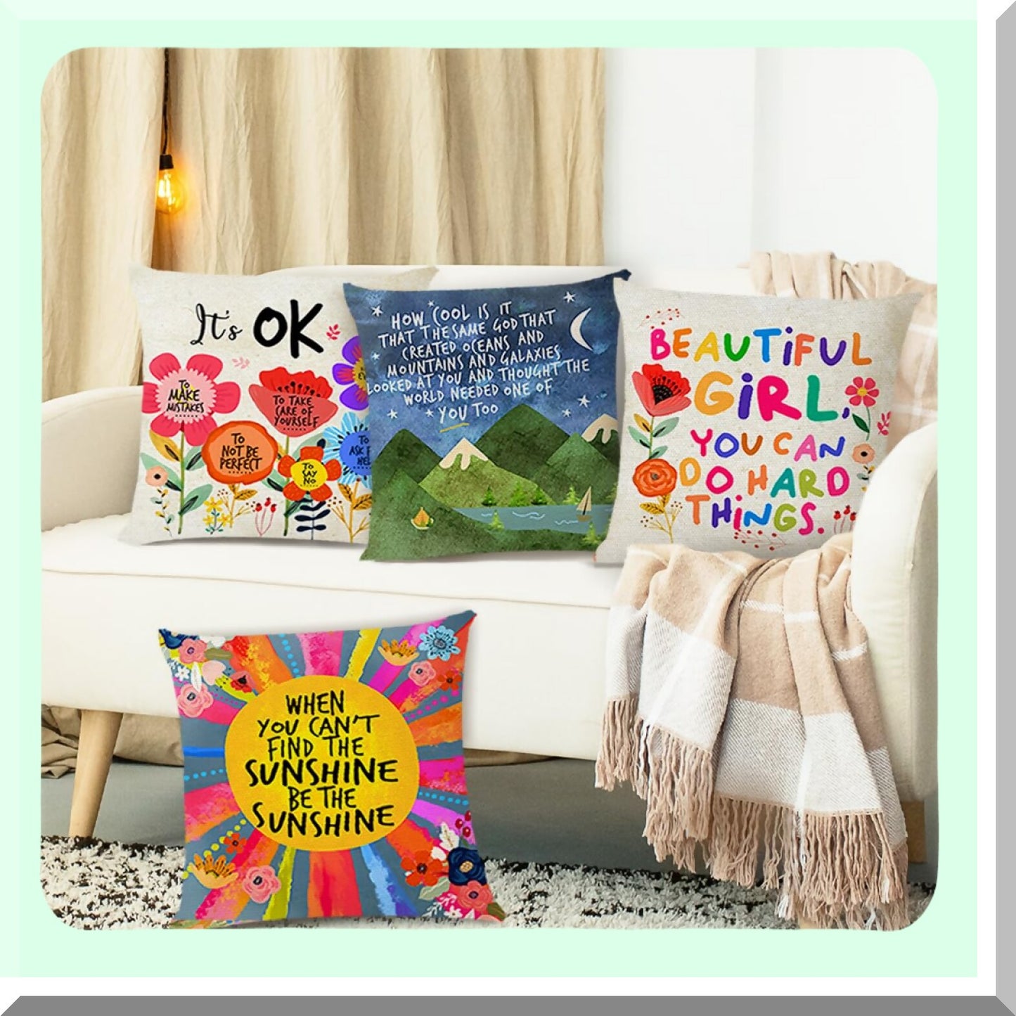 EmpowerHer Inspirational Quotes Pillow Covers - Set of 4, 18" x 18" Cushion Cases for Girls & Women, Sofa Bed Couch Decor - Motivational Gifts