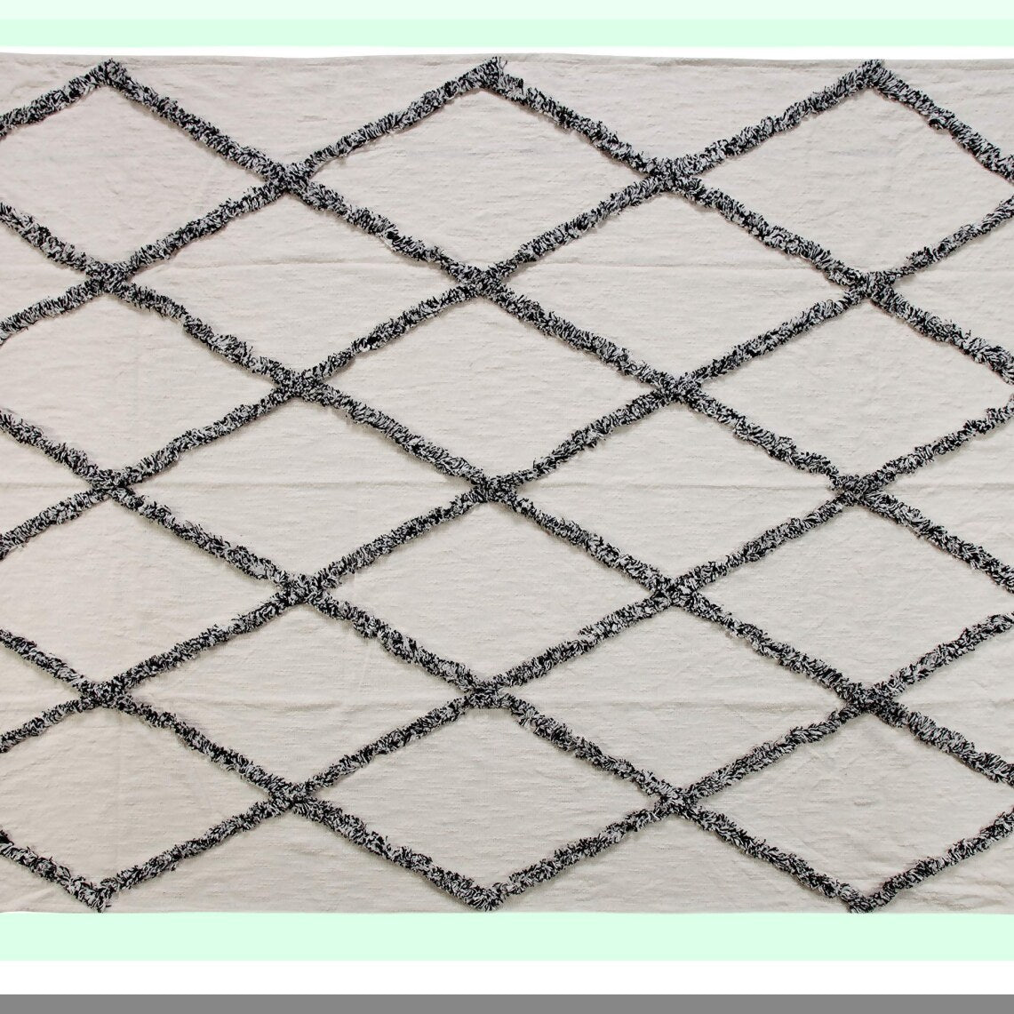 GeoWeave Cotton Throw Blanket - Cream/Black Hand-Woven Design
