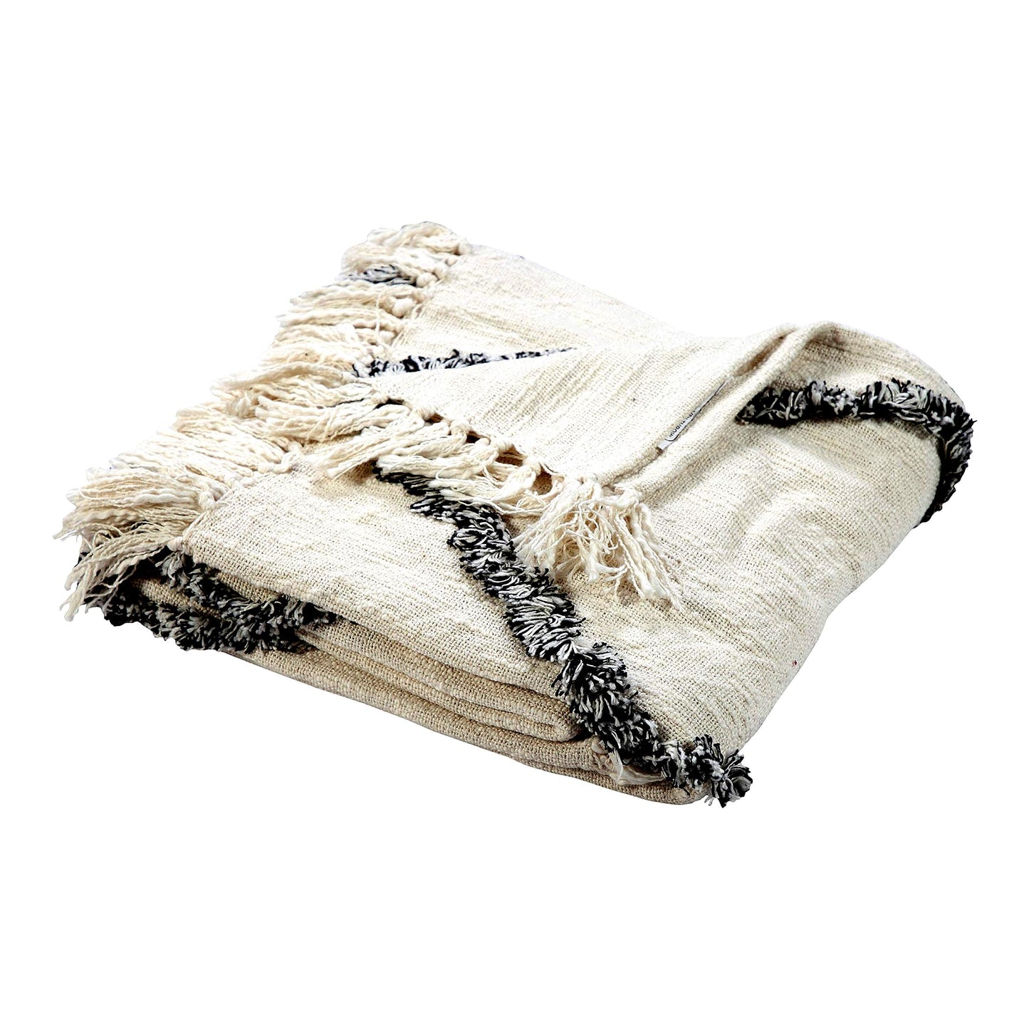GeoWeave Cotton Throw Blanket - Cream/Black Hand-Woven Design