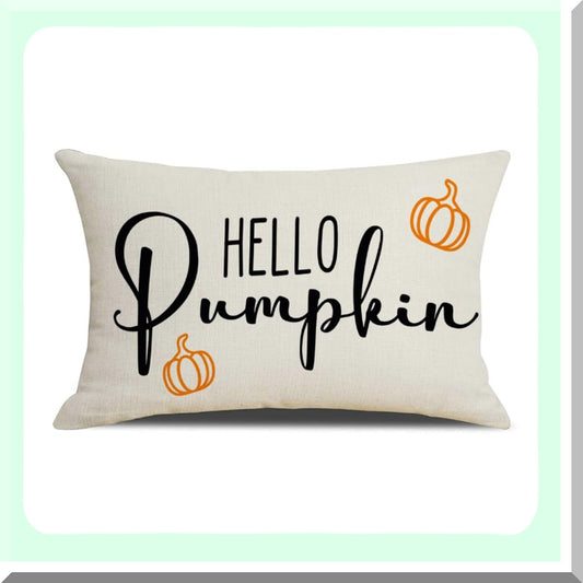 Autumn Harvest Pillow Covers - Hello Pumpkin Fall Decorative Pillowcase for Sofa Couch, Farmhouse Style 12x20 Inch Thanksgiving Cushion Cover