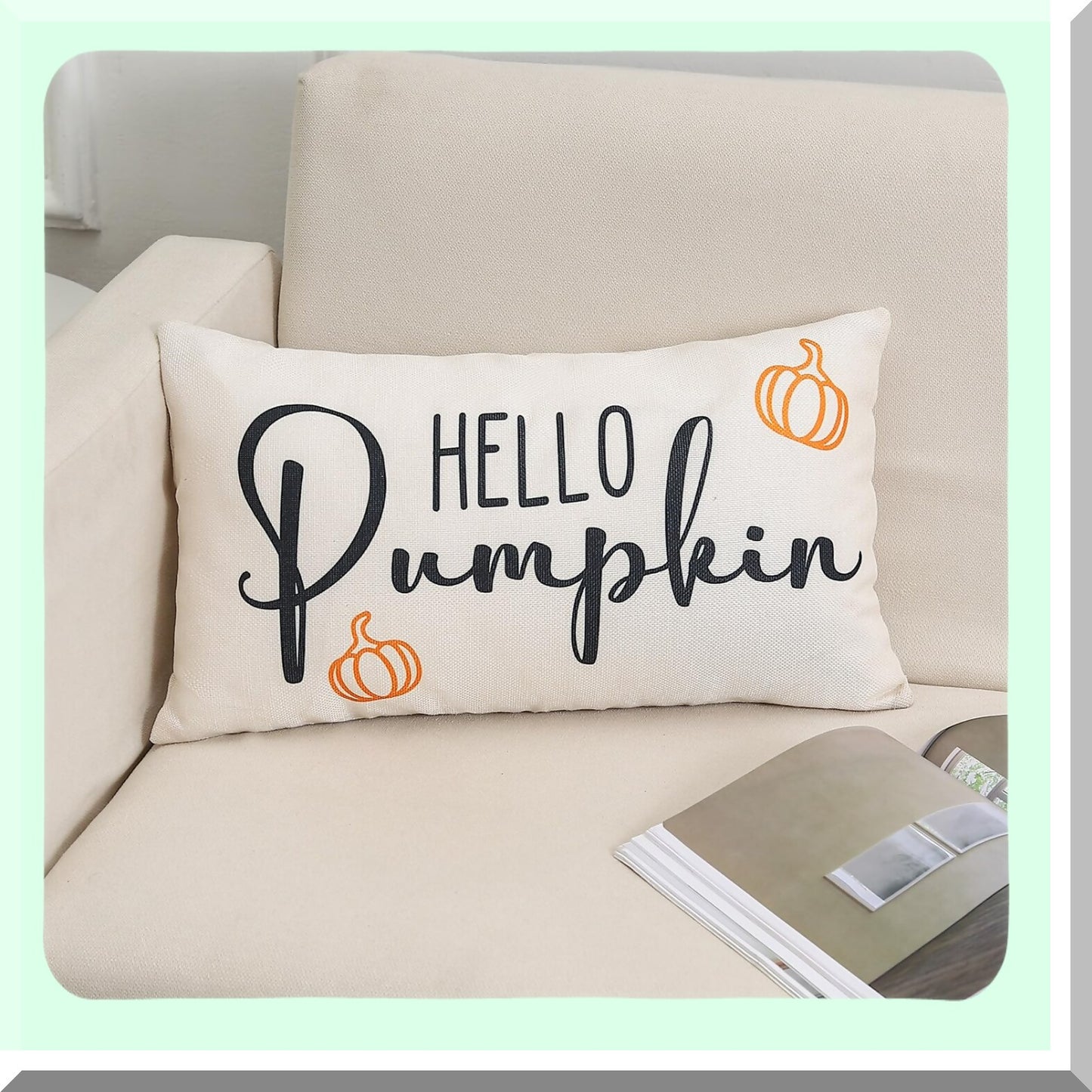 Autumn Harvest Pillow Covers - Hello Pumpkin Fall Decorative Pillowcase for Sofa Couch, Farmhouse Style 12x20 Inch Thanksgiving Cushion Cover
