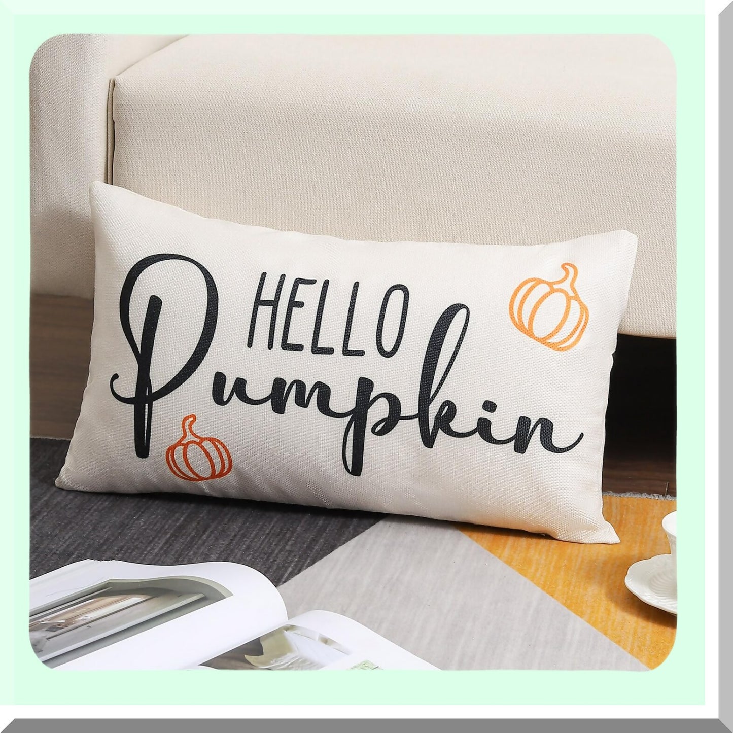 Autumn Harvest Pillow Covers - Hello Pumpkin Fall Decorative Pillowcase for Sofa Couch, Farmhouse Style 12x20 Inch Thanksgiving Cushion Cover