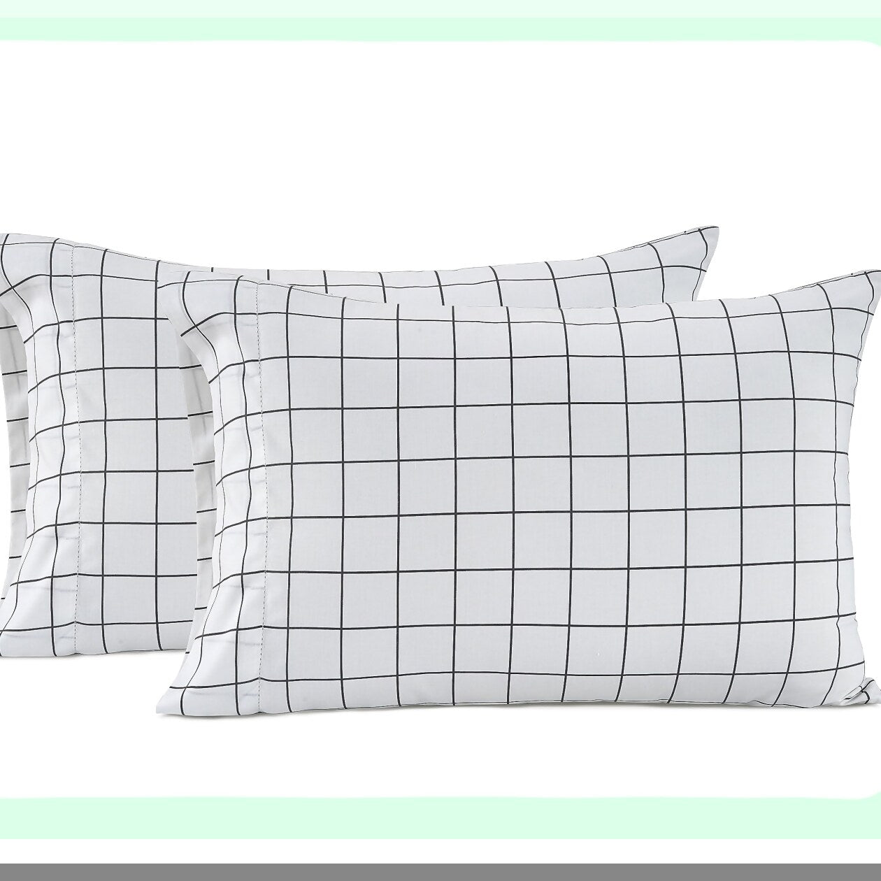 CoolCotton Pillowcase Set - Ultra Soft & Crisp Standard Size Covers with Windowpane Charcoal Design - Percale Weave for a Refreshing Sleep Experience