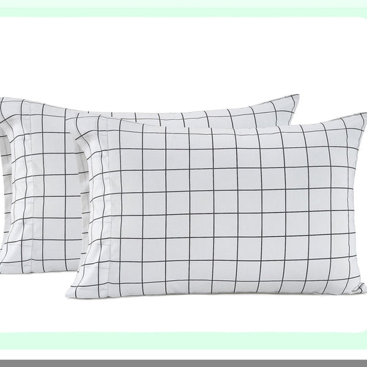 CoolCotton Pillowcase Set - Ultra Soft & Crisp Standard Size Covers with Windowpane Charcoal Design - Percale Weave for a Refreshing Sleep Experience