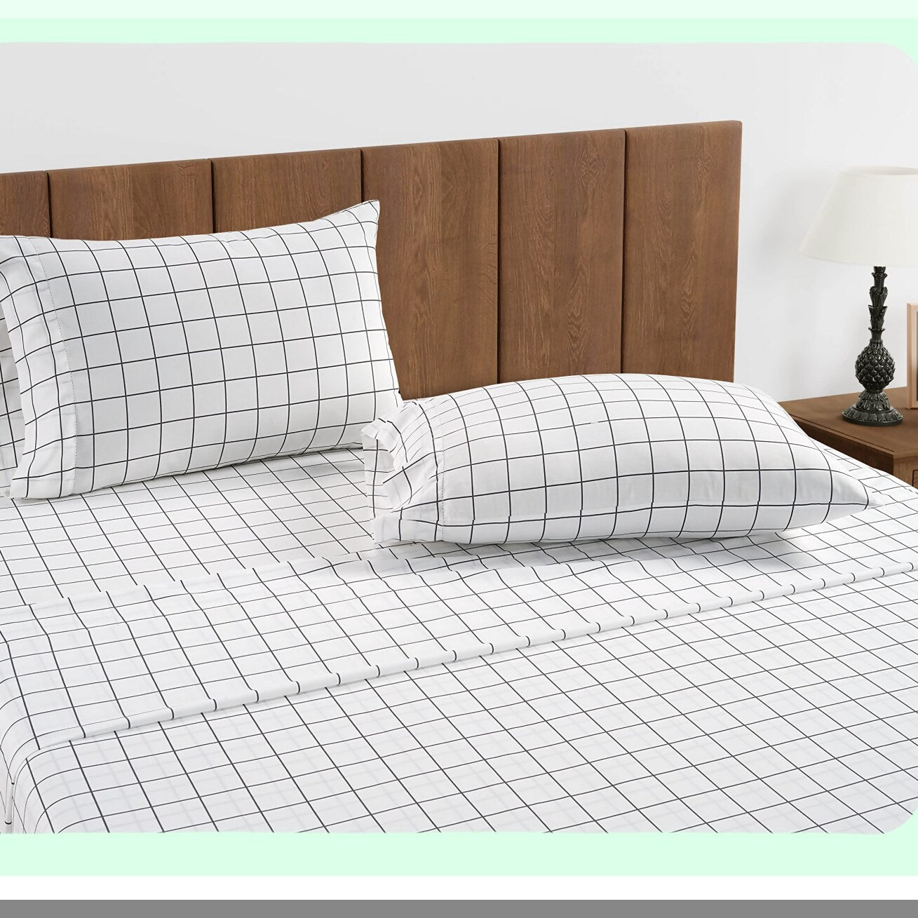 CoolCotton Pillowcase Set - Ultra Soft & Crisp Standard Size Covers with Windowpane Charcoal Design - Percale Weave for a Refreshing Sleep Experience
