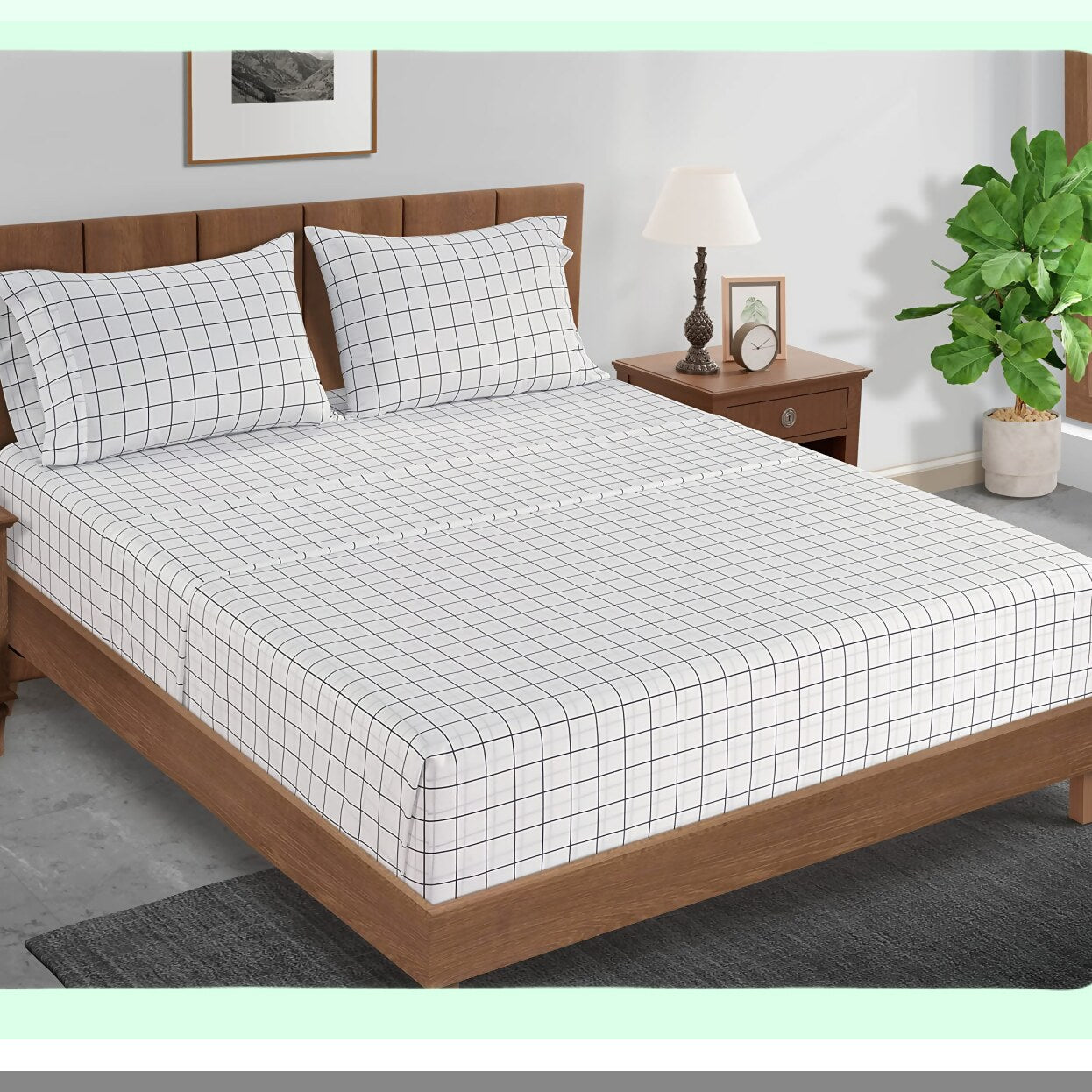 CoolCotton Pillowcase Set - Ultra Soft & Crisp Standard Size Covers with Windowpane Charcoal Design - Percale Weave for a Refreshing Sleep Experience