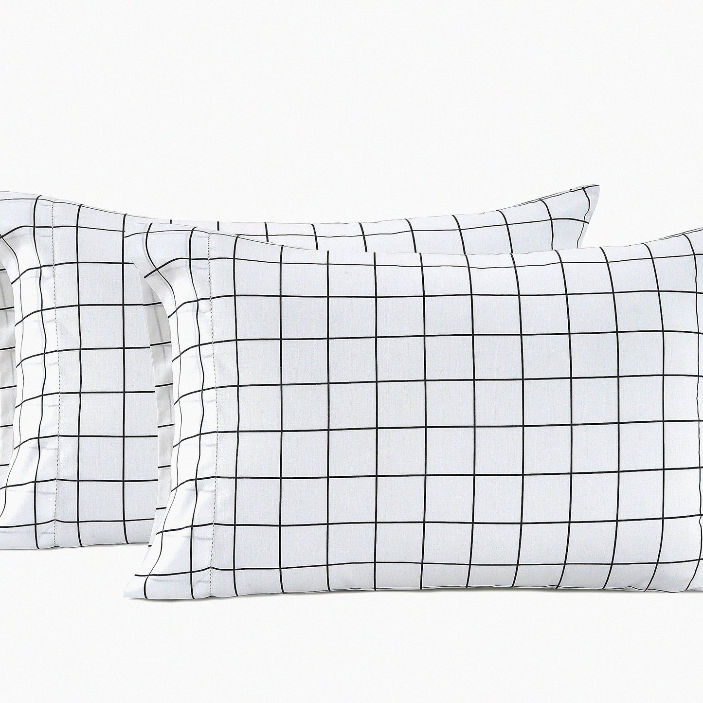 CoolCotton Pillowcase Set - Ultra Soft & Crisp Standard Size Covers with Windowpane Charcoal Design - Percale Weave for a Refreshing Sleep Experience