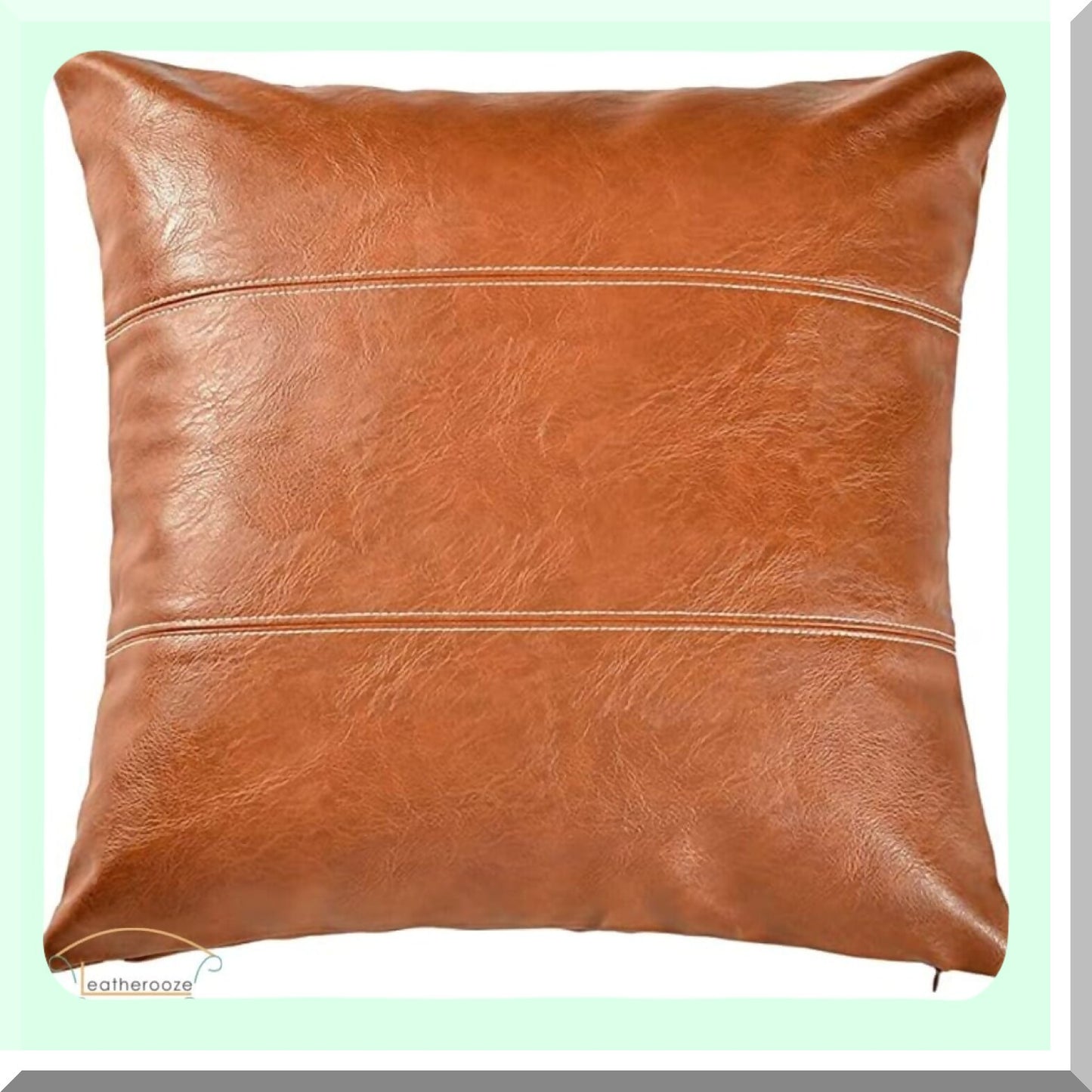 Cognac Brown Leather Pillow Covers - Set of 2 Modern Solid Square Cushion Cases for Couch & Bed - Thick Decorative Living Room & Bedroom Accessories - 24x24 inches