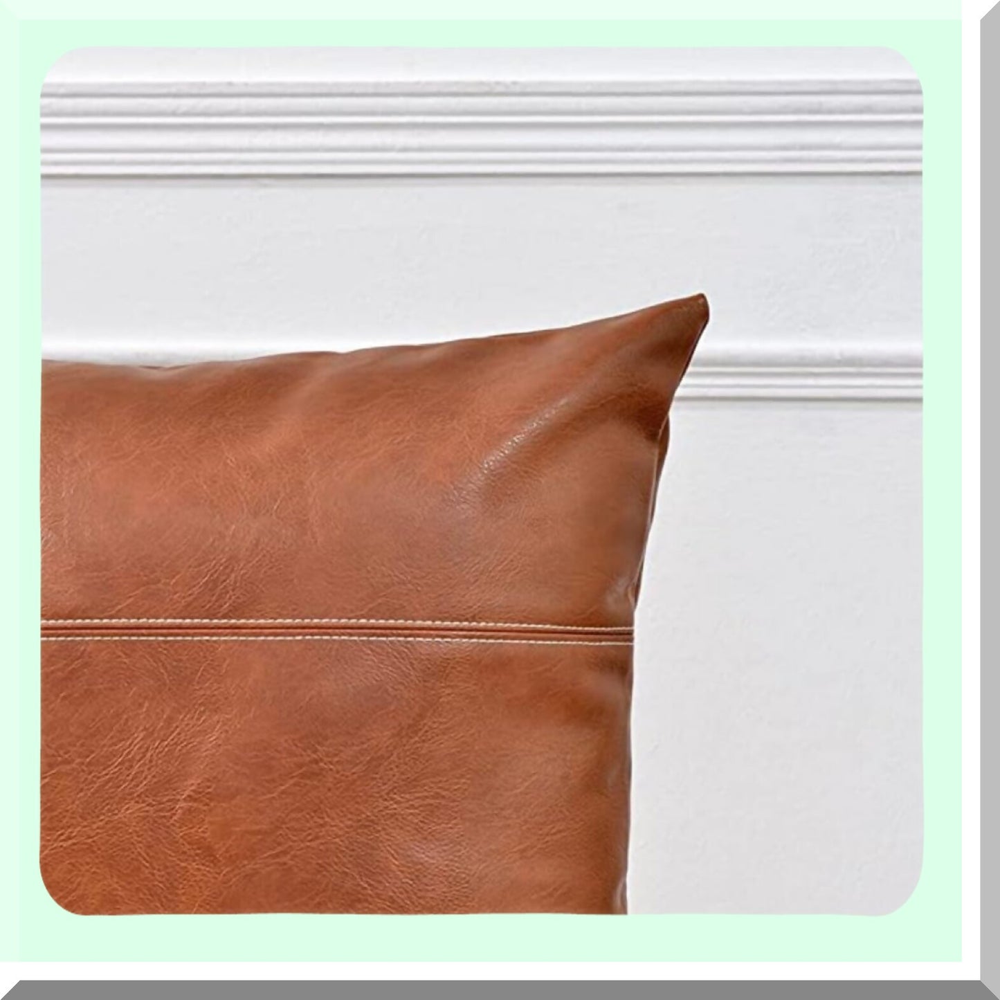 Cognac Brown Leather Pillow Covers - Set of 2 Modern Solid Square Cushion Cases for Couch & Bed - Thick Decorative Living Room & Bedroom Accessories - 24x24 inches