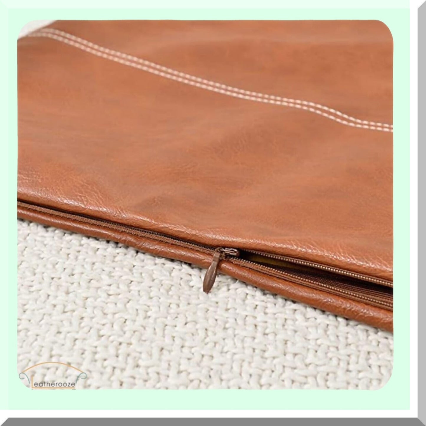 Cognac Brown Leather Pillow Covers - Set of 2 Modern Solid Square Cushion Cases for Couch & Bed - Thick Decorative Living Room & Bedroom Accessories - 24x24 inches