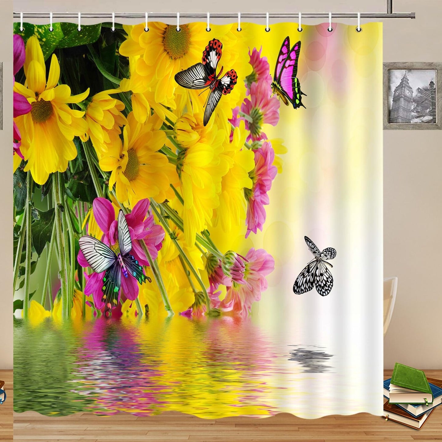 Flowers Butterfly Shower Curtain 70x70 Inch