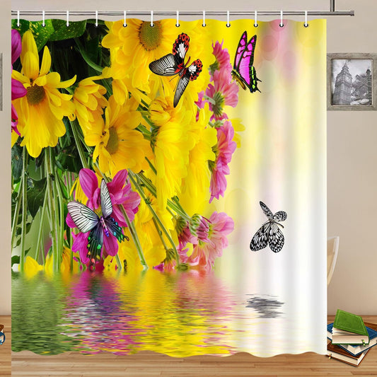 Flowers Butterfly Shower Curtain 70x70 Inch