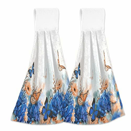 Blue Floral Hanging Kitchen Towels 2PCS 17x12 inches