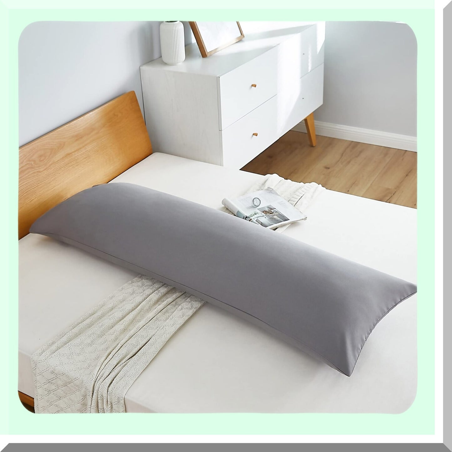 CozyDreams Body Pillow Insert - Fluffy Side Sleeper Support, 20 x 60 with Grey Pillowcase - White - Ultimate Comfort for Sleeping
