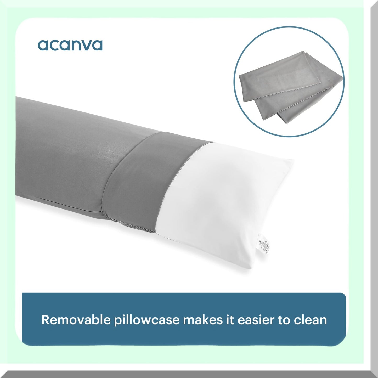 CozyDreams Body Pillow Insert - Fluffy Side Sleeper Support, 20 x 60 with Grey Pillowcase - White - Ultimate Comfort for Sleeping