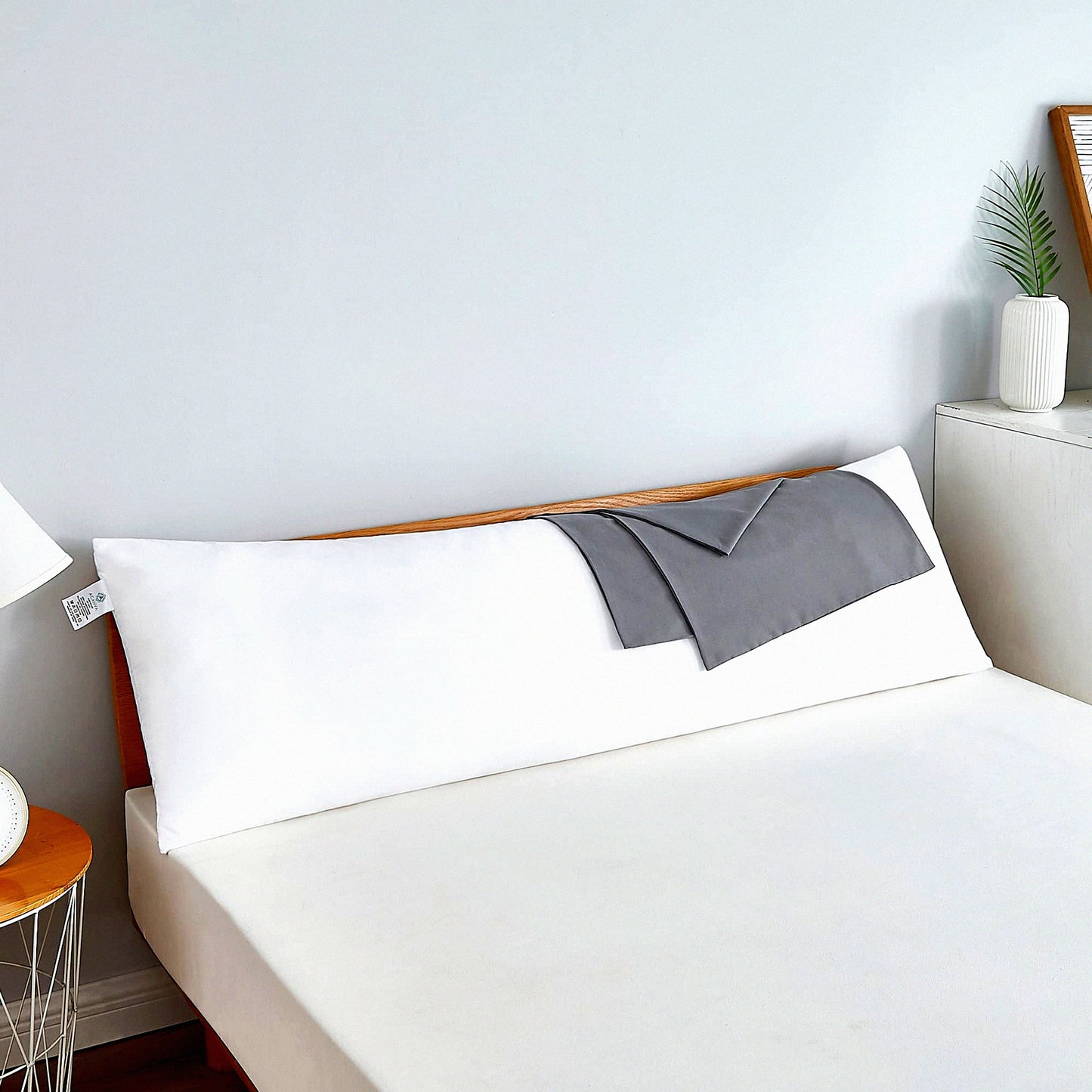 CozyDreams Body Pillow Insert - Fluffy Side Sleeper Support, 20 x 60 with Grey Pillowcase - White - Ultimate Comfort for Sleeping