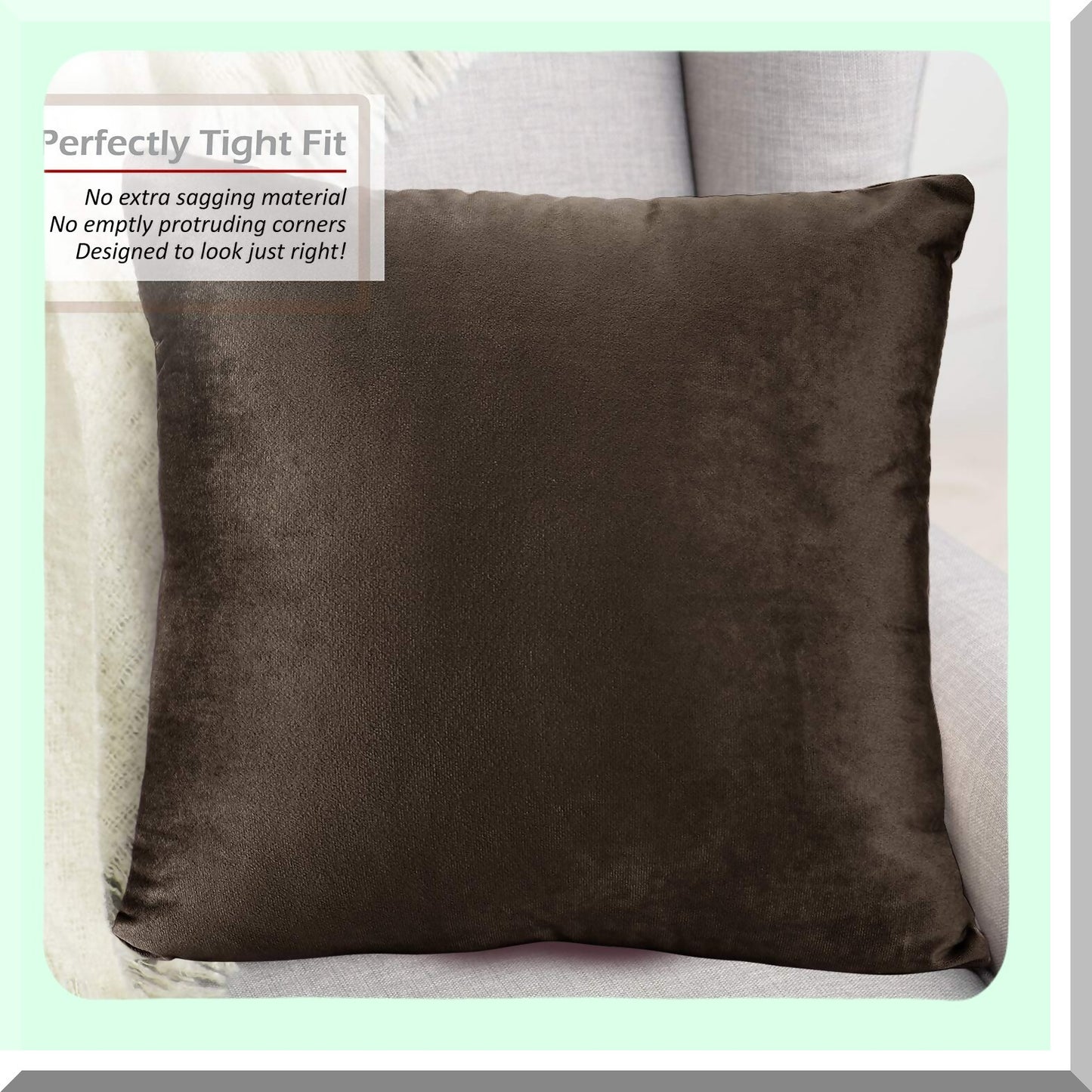 VelvetSoft Square Pillow Set - 2 Pack Inserts & Covers, Sofa Couch Car Bedroom Decor, 22X22 Pillows with 20x20 Washable Cushion, Dark Brown