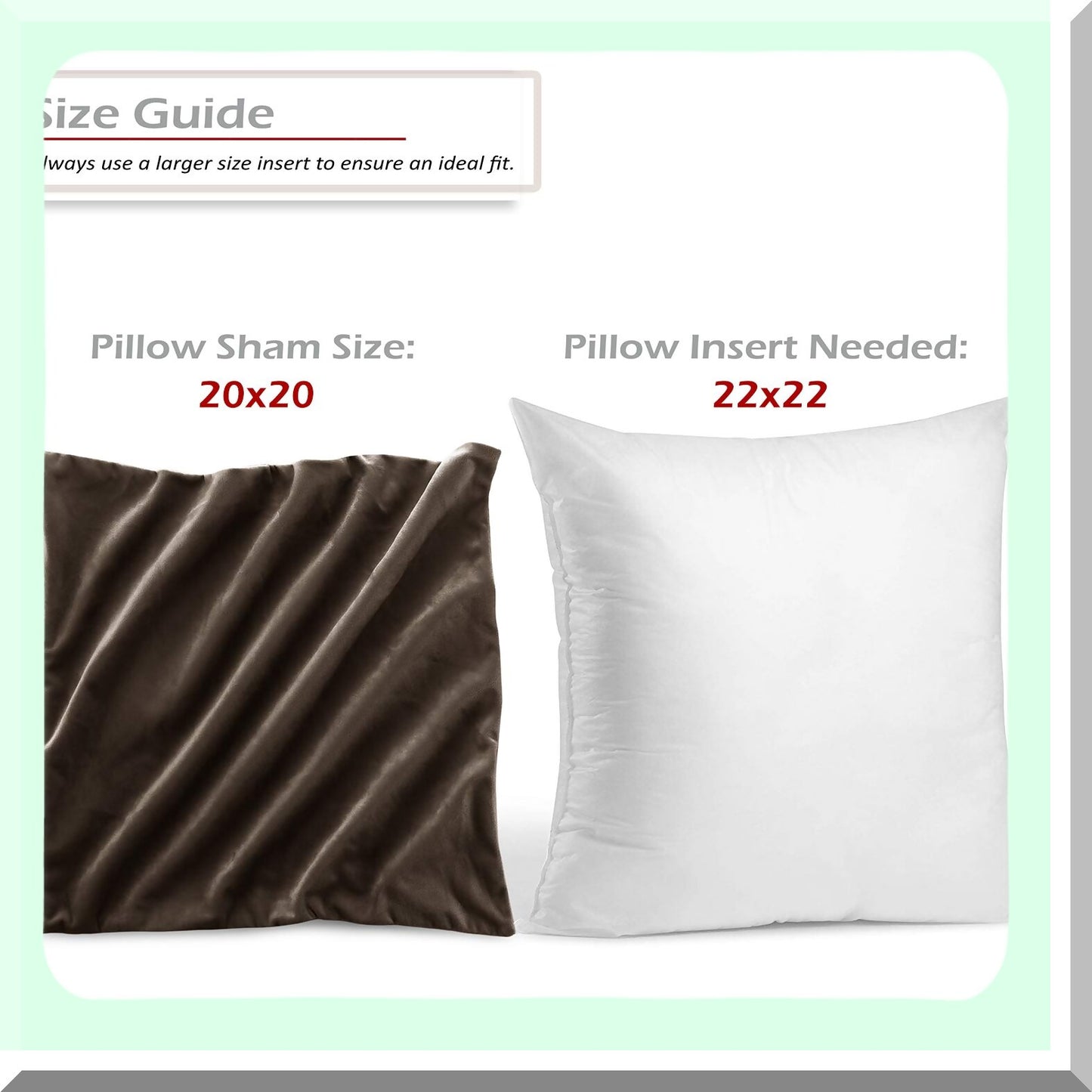 VelvetSoft Square Pillow Set - 2 Pack Inserts & Covers, Sofa Couch Car Bedroom Decor, 22X22 Pillows with 20x20 Washable Cushion, Dark Brown