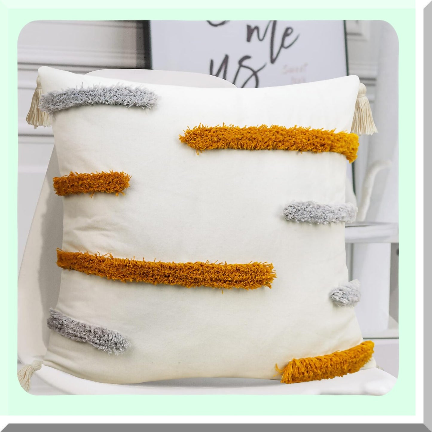 Yellow Stripe Boho Farmhouse Throw Pillow Covers - Modern Minimalism Accent Cushion Covers for Couch Sofa Bedroom - Woven Tufted Decorative Pillows