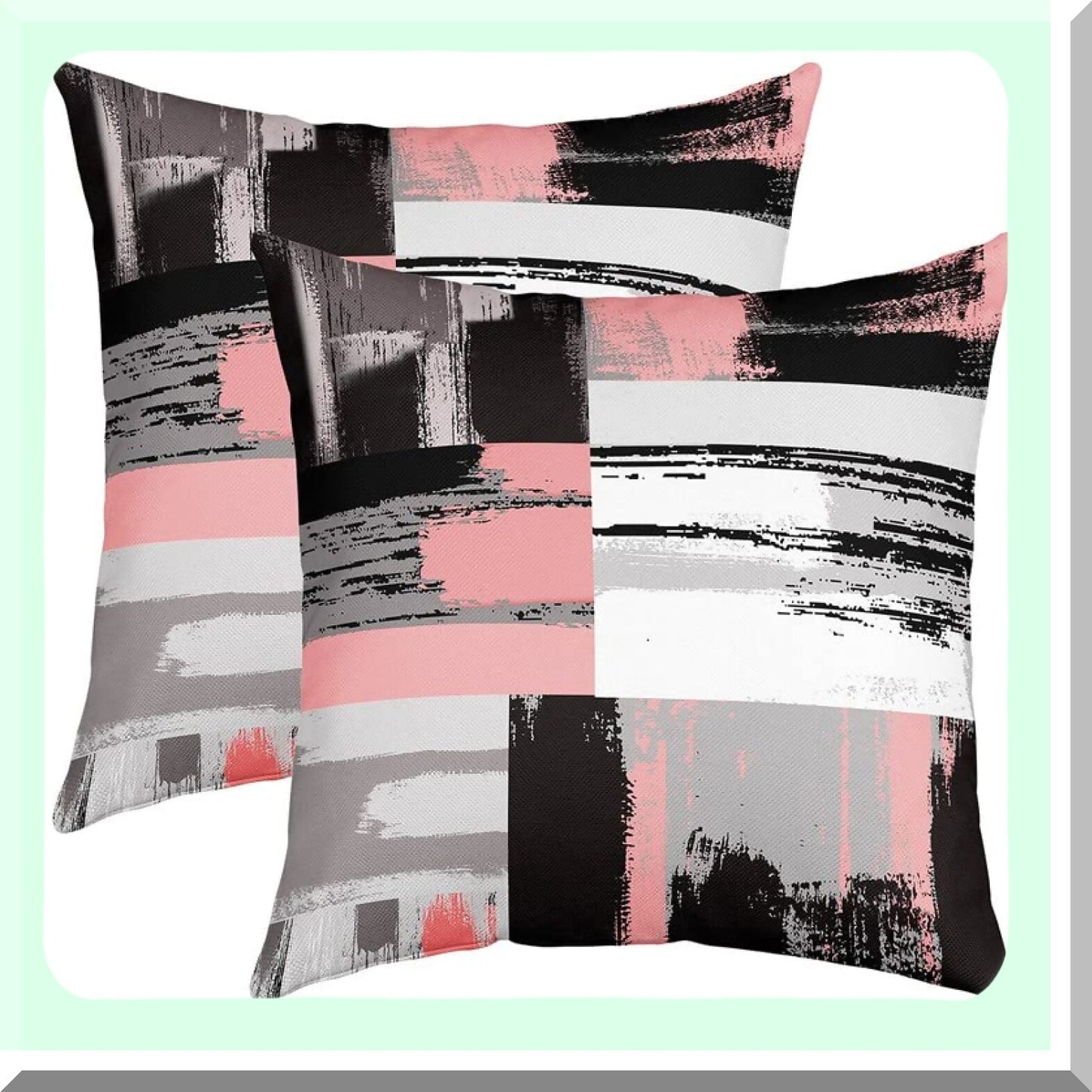 Geometric Harmony Reversible Pillow Covers - Set of 2 Modern Art Square Cushion Covers for Living Room and Bedroom Decor - Pink Grey Black White - 18 x 18-Inch
