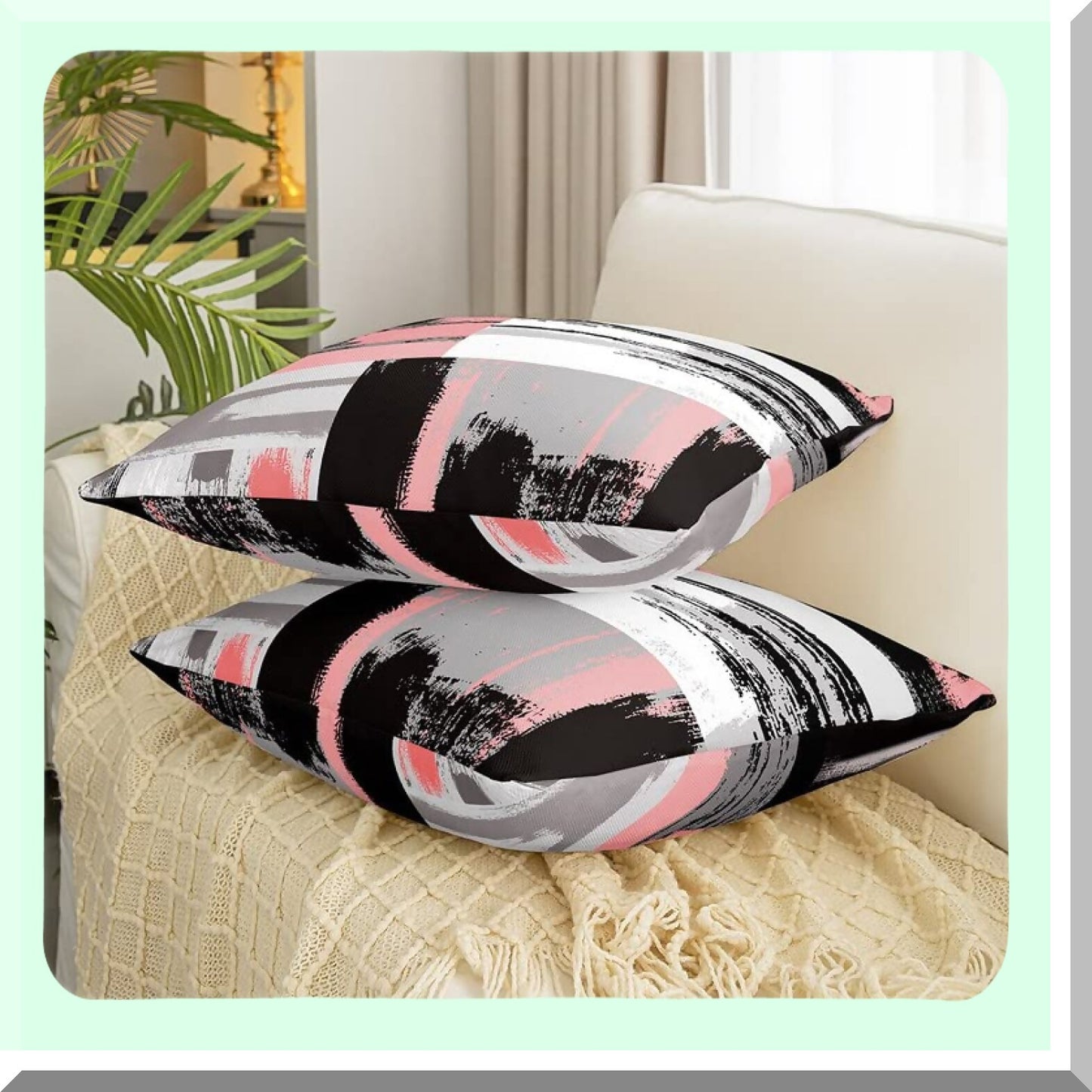 Geometric Harmony Reversible Pillow Covers - Set of 2 Modern Art Square Cushion Covers for Living Room and Bedroom Decor - Pink Grey Black White - 18 x 18-Inch
