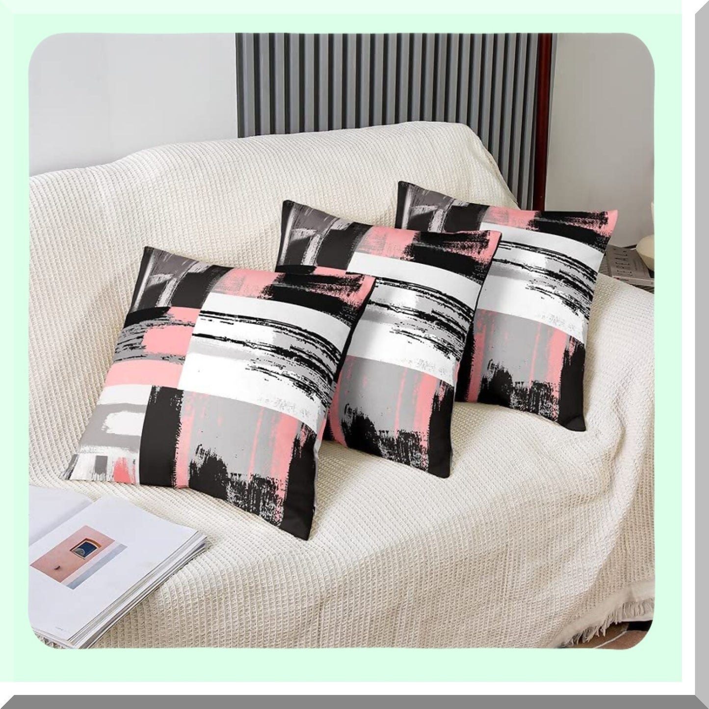Geometric Harmony Reversible Pillow Covers - Set of 2 Modern Art Square Cushion Covers for Living Room and Bedroom Decor - Pink Grey Black White - 18 x 18-Inch