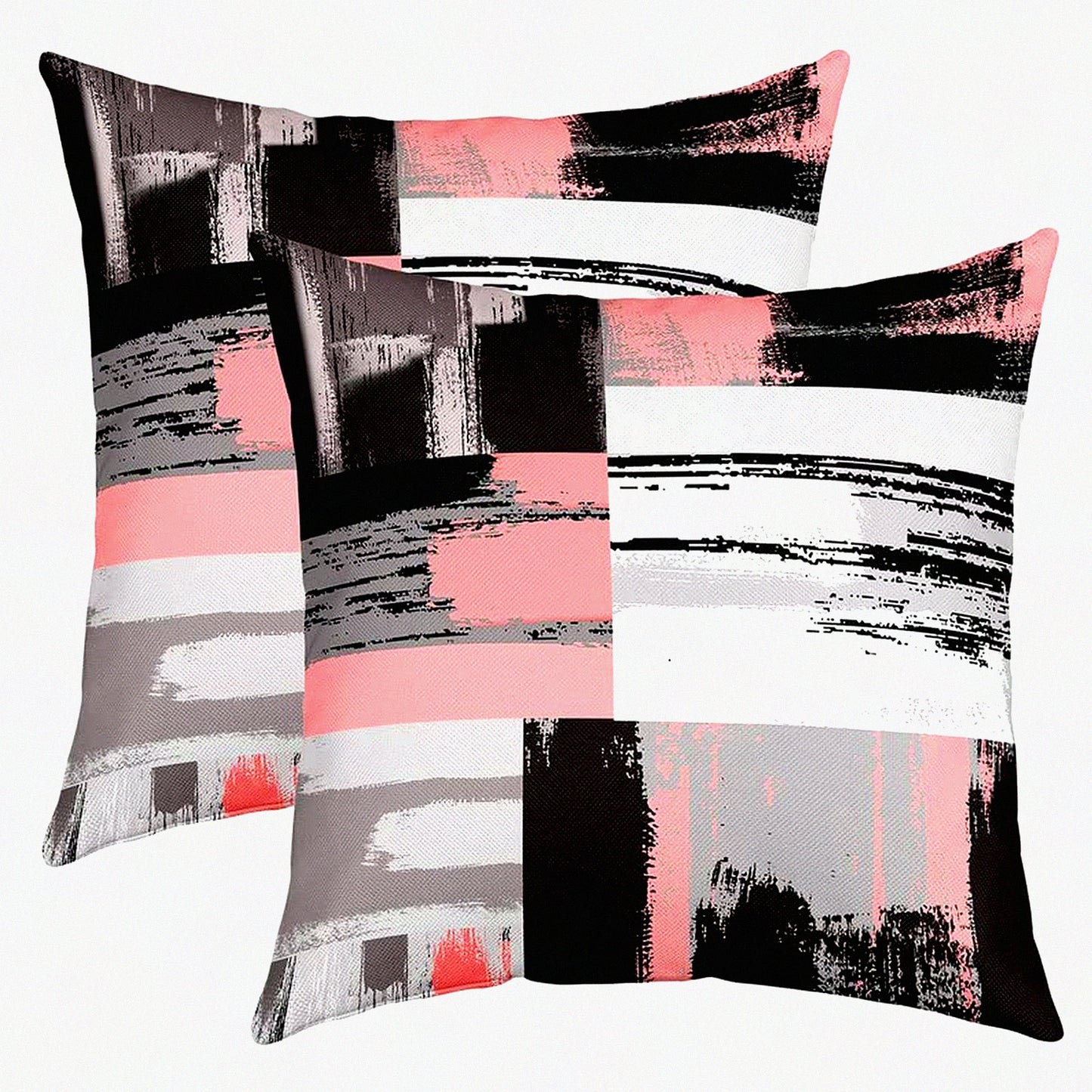 Geometric Harmony Reversible Pillow Covers - Set of 2 Modern Art Square Cushion Covers for Living Room and Bedroom Decor - Pink Grey Black White - 18 x 18-Inch