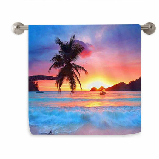 Ocean Sunrise Tropical Palm Tree Microfiber Hand Towel 16x28