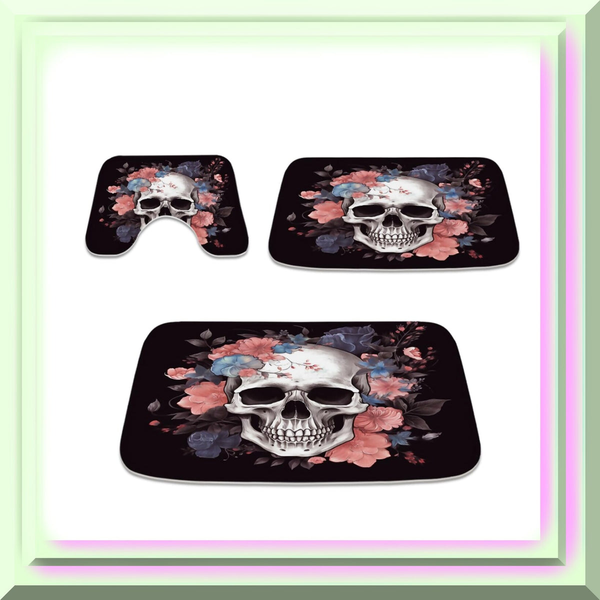 Floral Sugar Skull and Rose Bath Mat Set