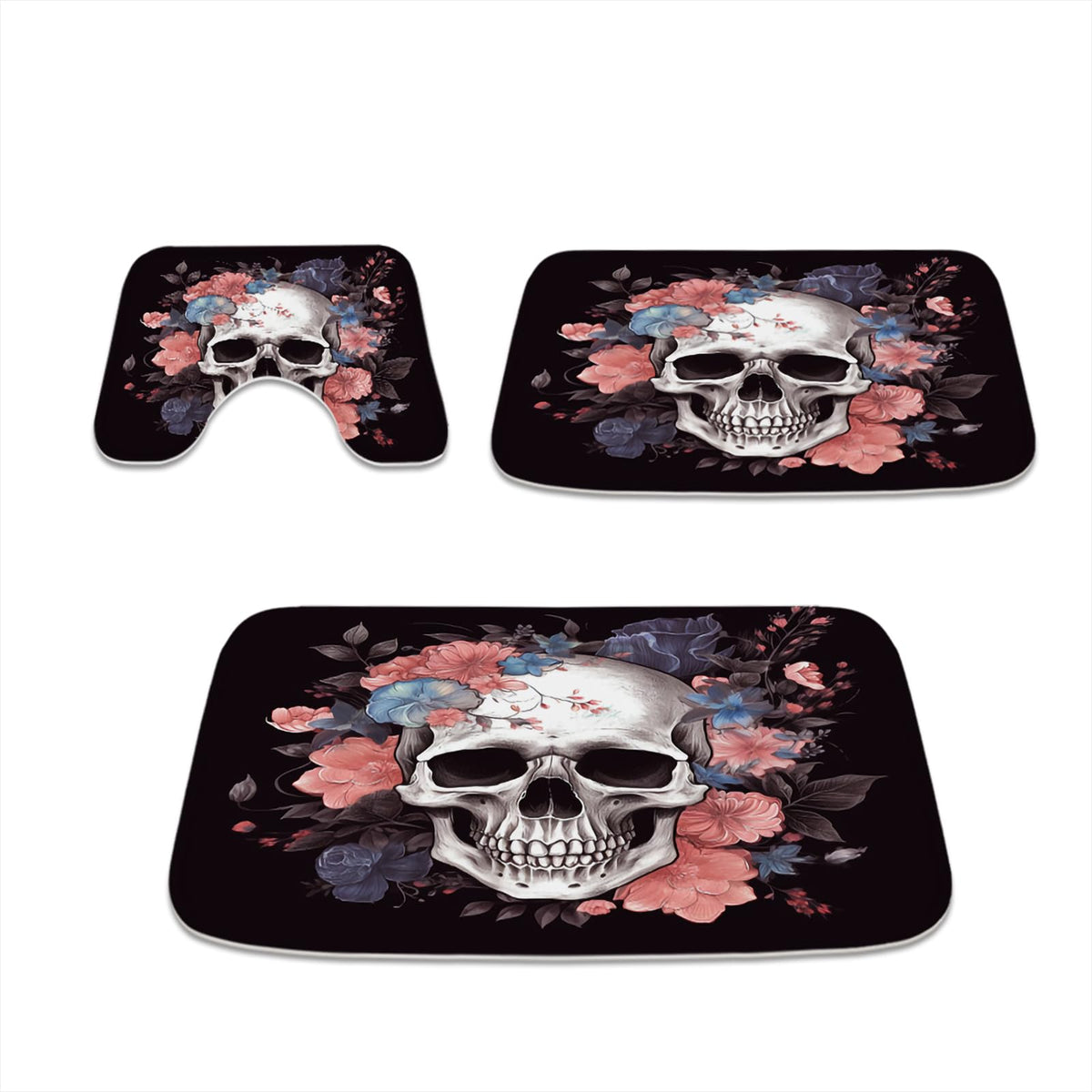 Floral Sugar Skull and Rose Bath Mat Set