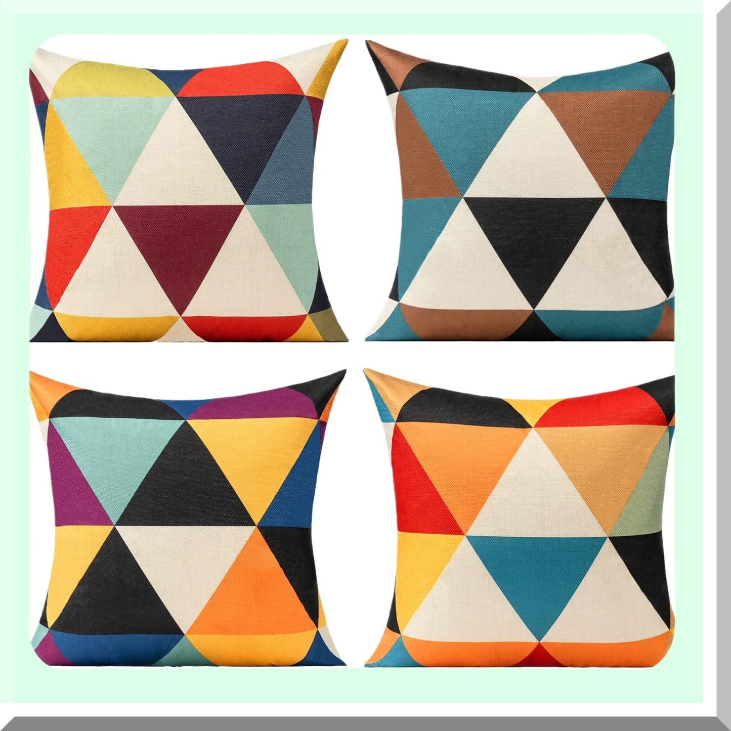 Colorful Geometric Outdoor Fall Pillow Covers - Set of 4 Mid Century Modern Boho Cushion Cases for Patio Furniture & Living Room Decor. Vibrant Yellow & Orange Design, 18x18.