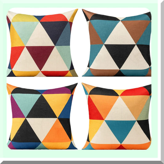 Colorful Geometric Outdoor Fall Pillow Covers - Set of 4 Mid Century Modern Boho Cushion Cases for Patio Furniture & Living Room Decor. Vibrant Yellow & Orange Design, 18x18.