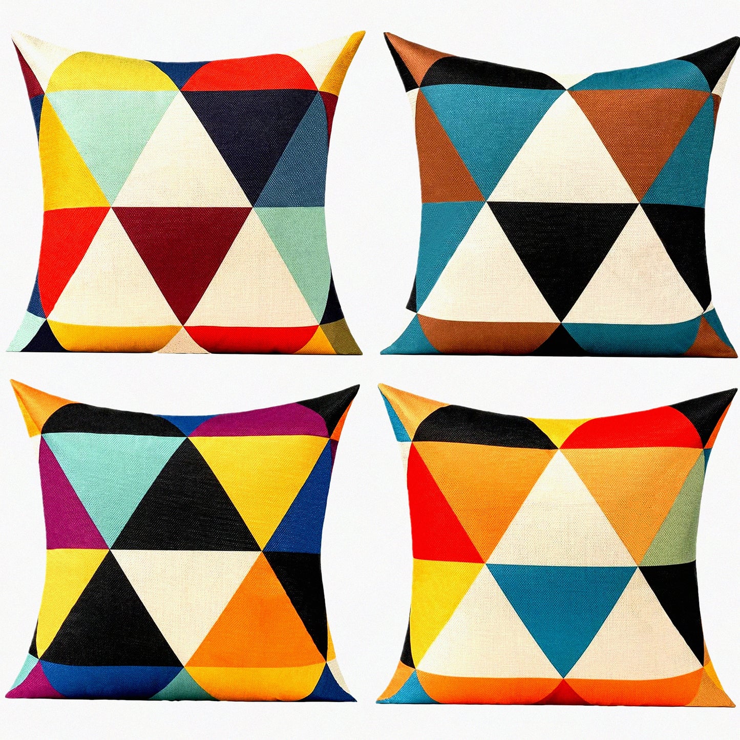 Colorful Geometric Outdoor Fall Pillow Covers - Set of 4 Mid Century Modern Boho Cushion Cases for Patio Furniture & Living Room Decor. Vibrant Yellow & Orange Design, 18x18.