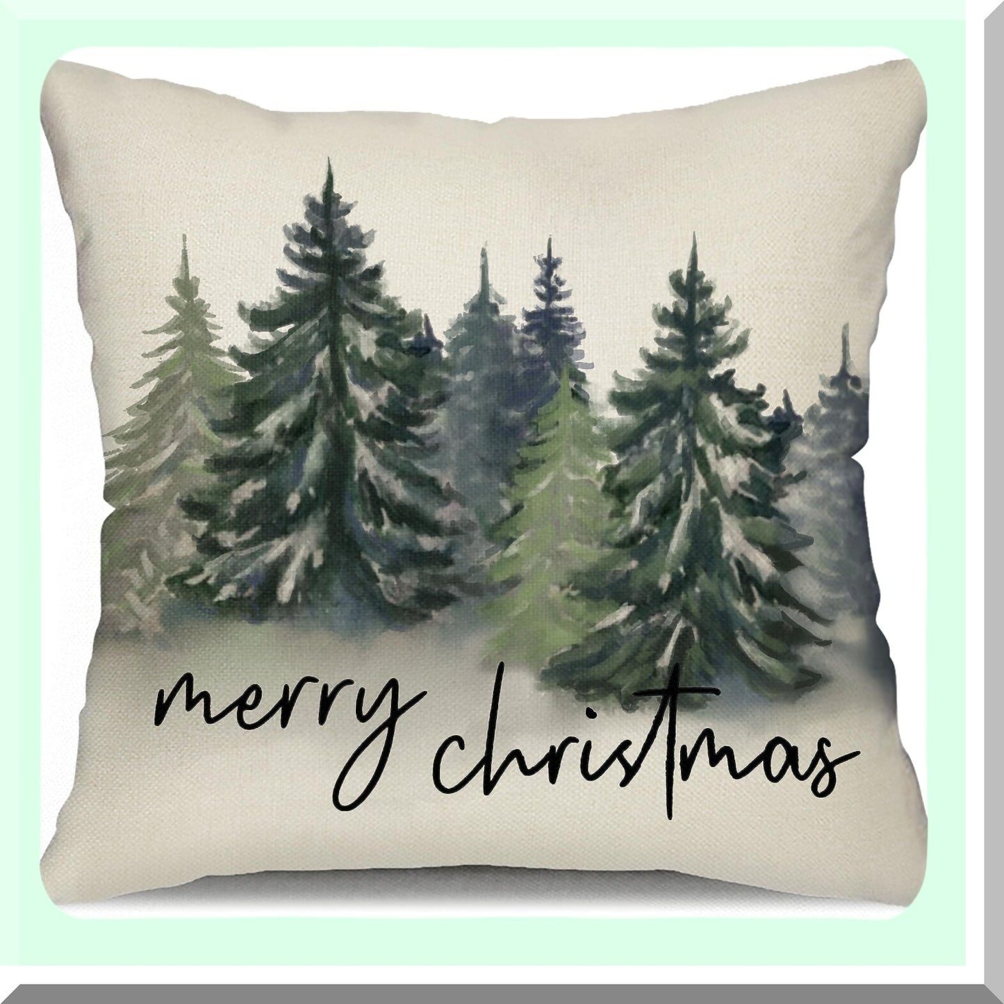 Nature's Rustic Forest Pillow Covers - Watercolor Blue Green Tree Print Decorations for Winter Decor, 18x18 Decorative Throw Pillows.