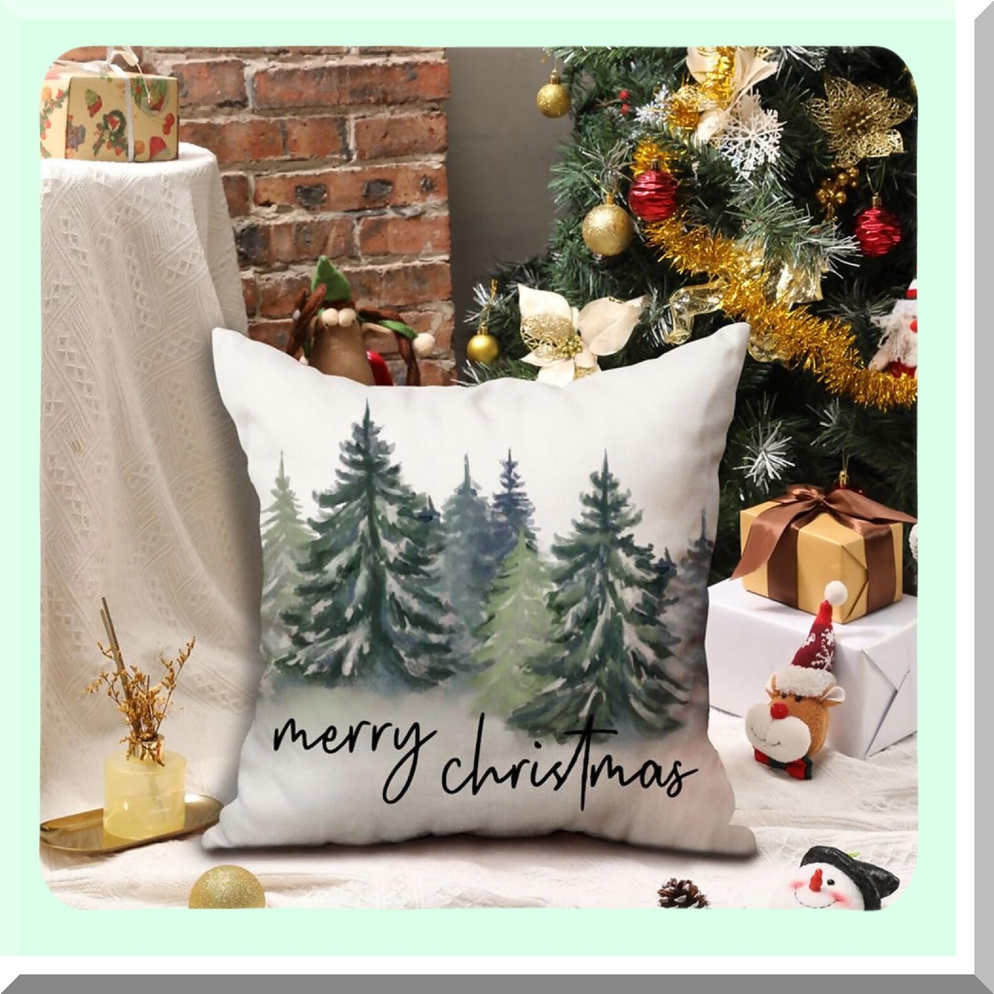 Nature's Rustic Forest Pillow Covers - Watercolor Blue Green Tree Print Decorations for Winter Decor, 18x18 Decorative Throw Pillows.