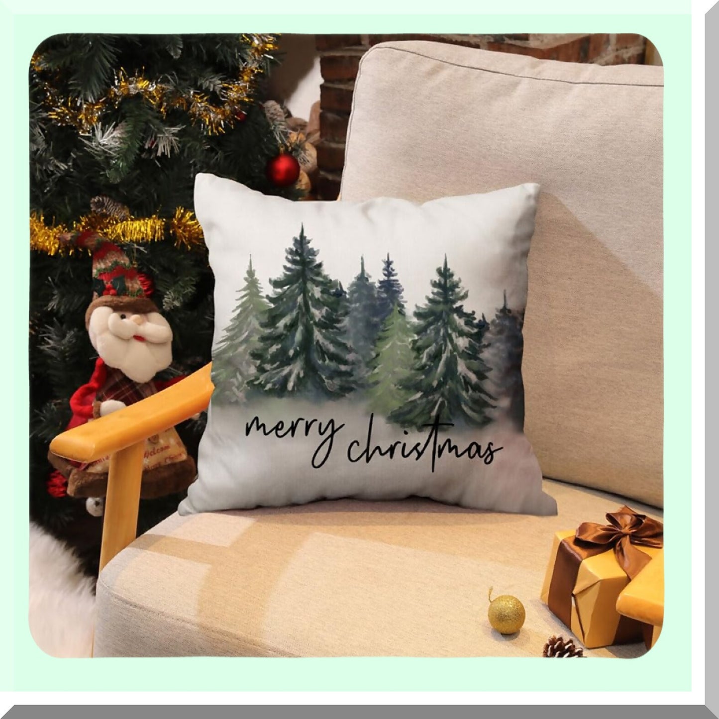 Nature's Rustic Forest Pillow Covers - Watercolor Blue Green Tree Print Decorations for Winter Decor, 18x18 Decorative Throw Pillows.