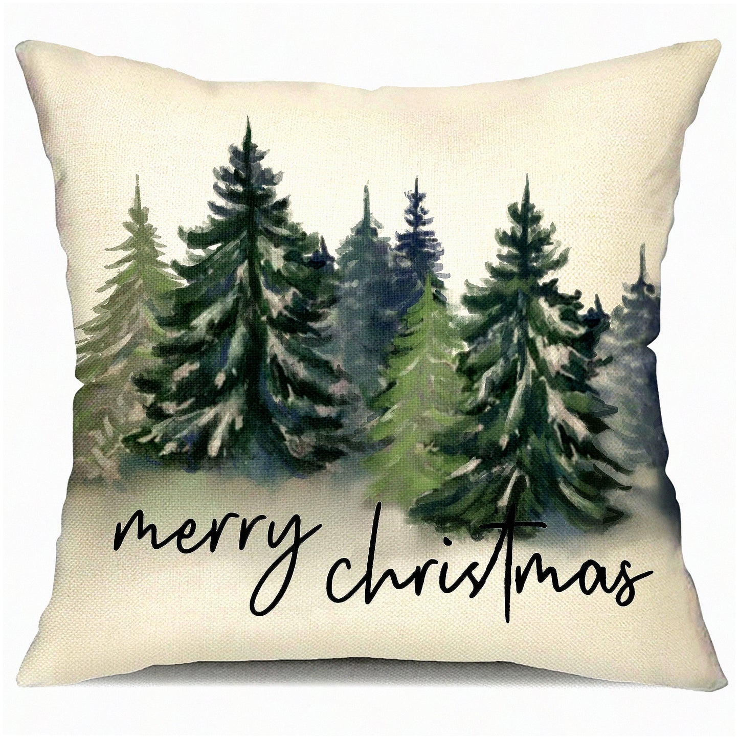 Nature's Rustic Forest Pillow Covers - Watercolor Blue Green Tree Print Decorations for Winter Decor, 18x18 Decorative Throw Pillows.