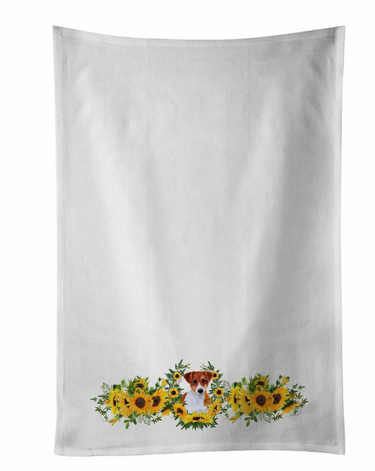 Jack Russell Terrier Sunflowers White Kitchen Towel Set of 2